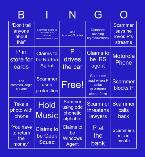 Scammer Tears Bingo Card