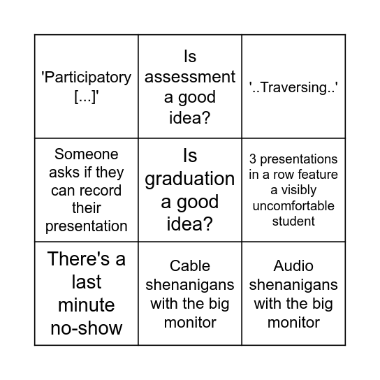 (is) XPUB2 ASSESSMENT BINGO (a good idea?) Bingo Card