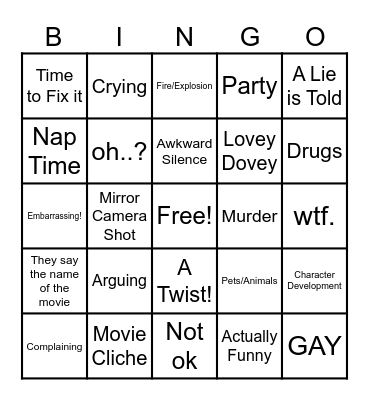 Movie Bingo Card
