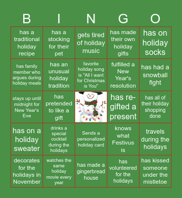Holiday Bingo Card
