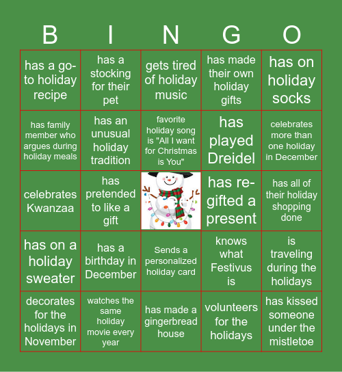 Holiday Bingo Card