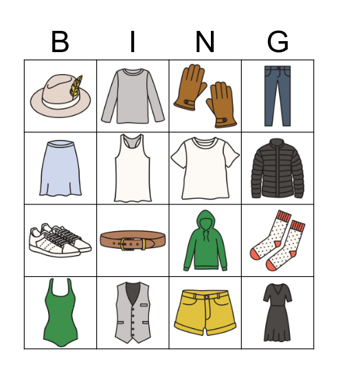 Clothes Bingo Card