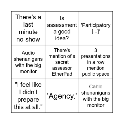 (is) XPUB2 ASSESSMENT BINGO (a good idea?) Bingo Card