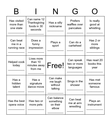 Funny Family Bingo Card