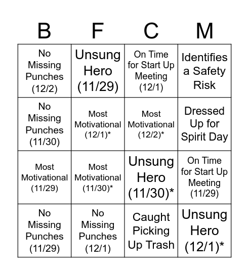 Untitled Bingo Card