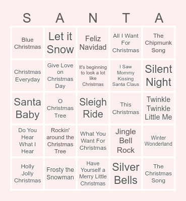 Christmas Music BINGO Card