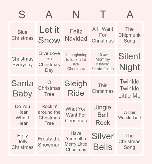 Christmas Music BINGO Card