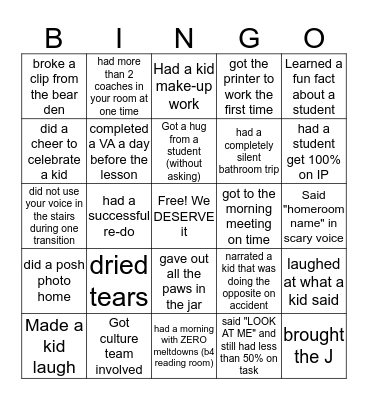 True Teacher  Bingo Card