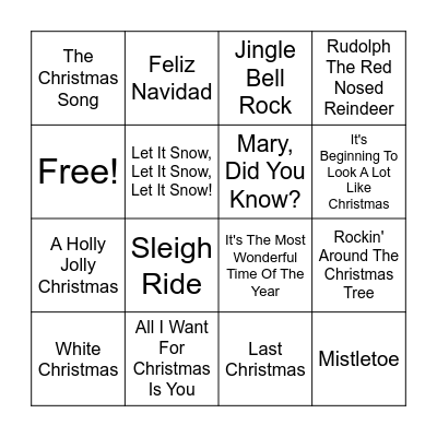 Holiday Song Bingo Card