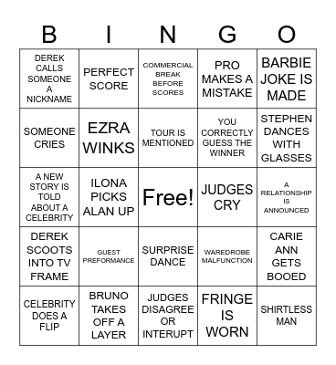 DWTS FINALE Bingo Card