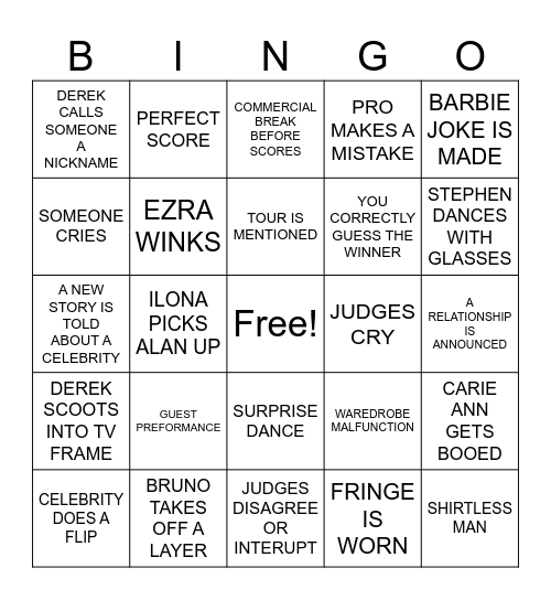 DWTS FINALE Bingo Card