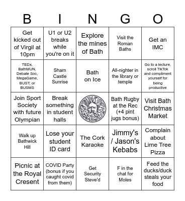 University of Bath Student BINGO Card