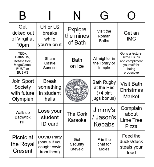 University of Bath Student BINGO Card