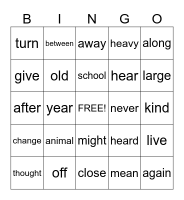 Game 2 - Sight Words Bingo Card