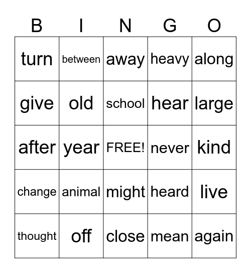 Game 2 - Sight Words Bingo Card