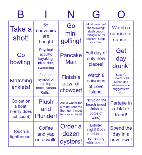 Cape Cod 25 Bingo Card