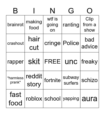 tiktok fyp Bingo Card