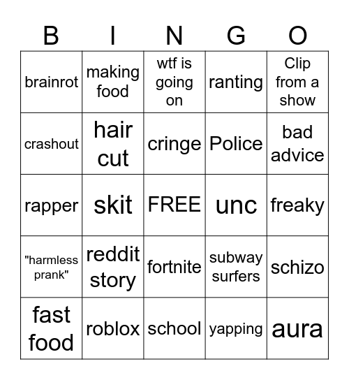 tiktok fyp Bingo Card