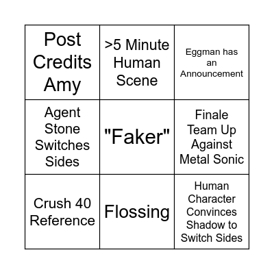 Sonic 3 Bingo Card