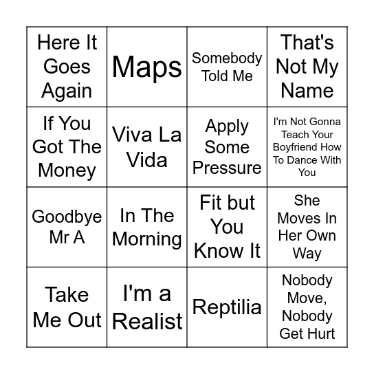 00s Indie Bingo Round 1 Bingo Card