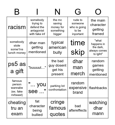 dhar mann Bingo Card