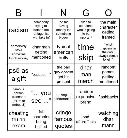 dhar mann Bingo Card