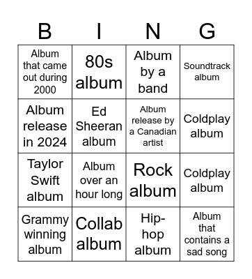 Spotify bingo but with albums Bingo Card