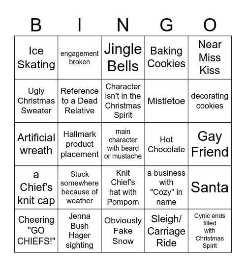 CHIEF'S HALLMARK CHRISTMAS MOVIE Bingo Card