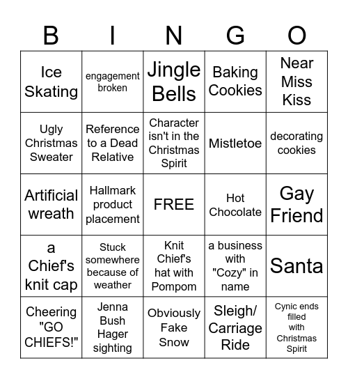 CHIEF'S HALLMARK CHRISTMAS MOVIE Bingo Card