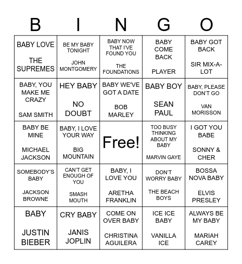 Baby Bingo Card