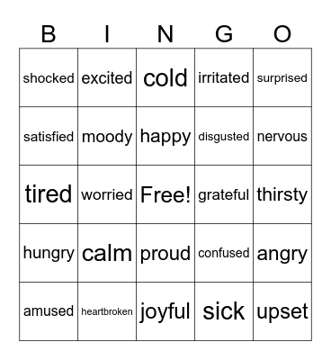 emotions Bingo Card