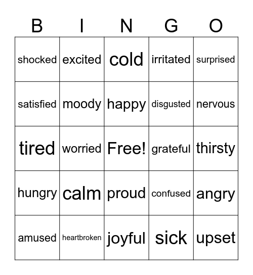 emotions Bingo Card