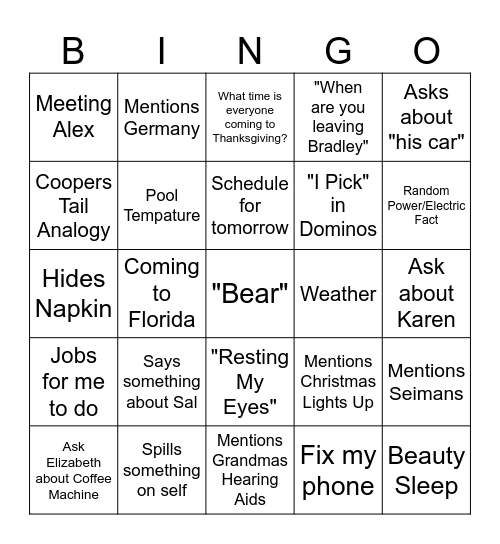 Charlie Bingo Card