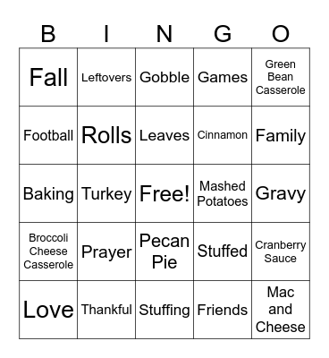 Thanksgiving Bingo Card