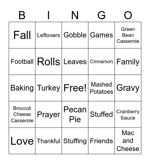 Thanksgiving Bingo Card