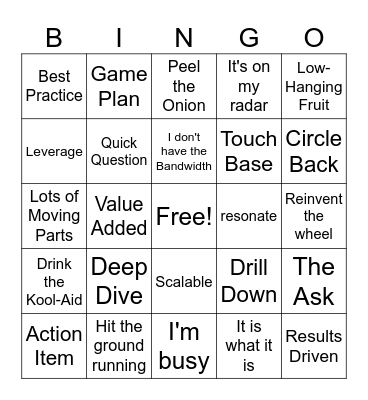 Corporate Jargon Bingo Card