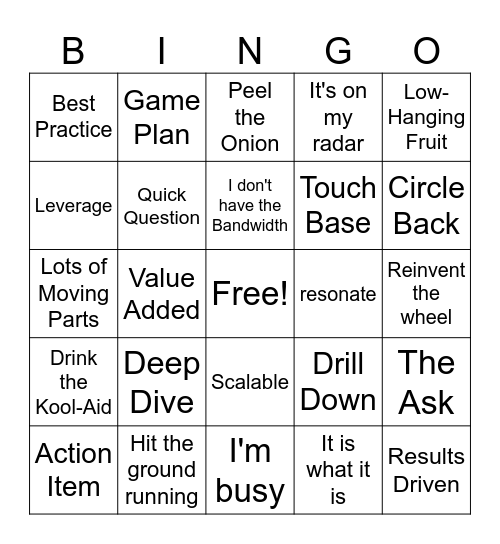 Corporate Jargon Bingo Card