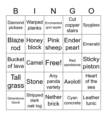 Minecraft bingo Card