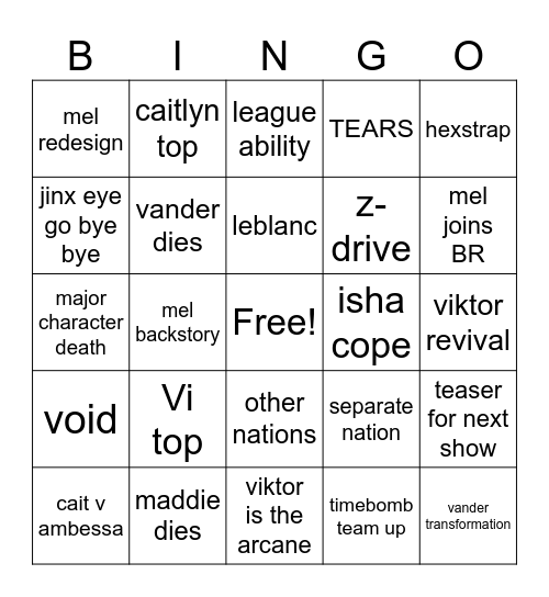 Arcane Bingo Card