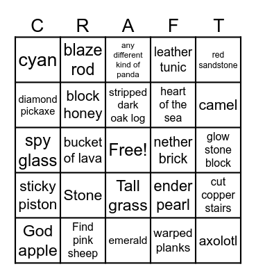 Minecraft Bingo Card