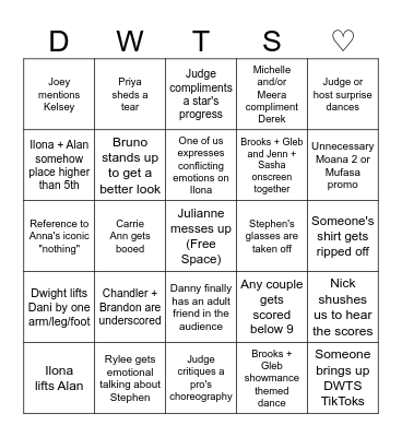 DWTS Finale Night Bingo Card