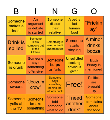 Thanksgiving Bingo Card