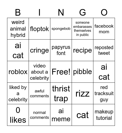 instagram reels bingo Card