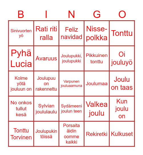 Joululaulubingo Card