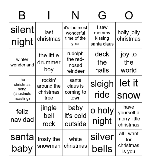 jingle and mingle Bingo Card