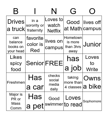 PRSSA Bingo Card