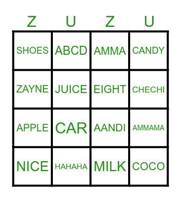 ZUZU's BINGO Card