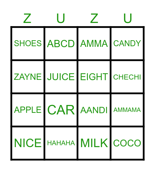 ZUZU's BINGO Card