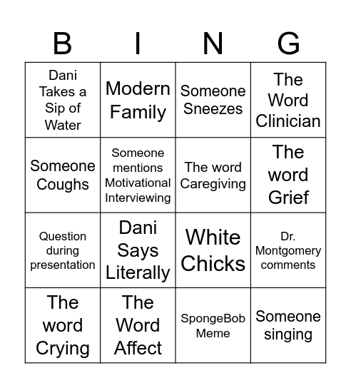 Neurobiology bingo Card