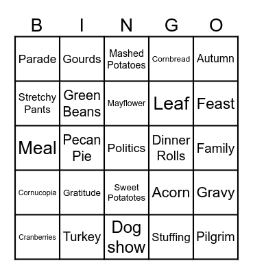 Thanksgiving Bingo Card